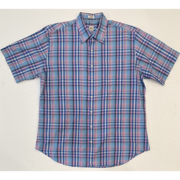 Peter Millar Shirt Mens XL Blue Pink Plaid Pocket Casual - Picture 1 of 5